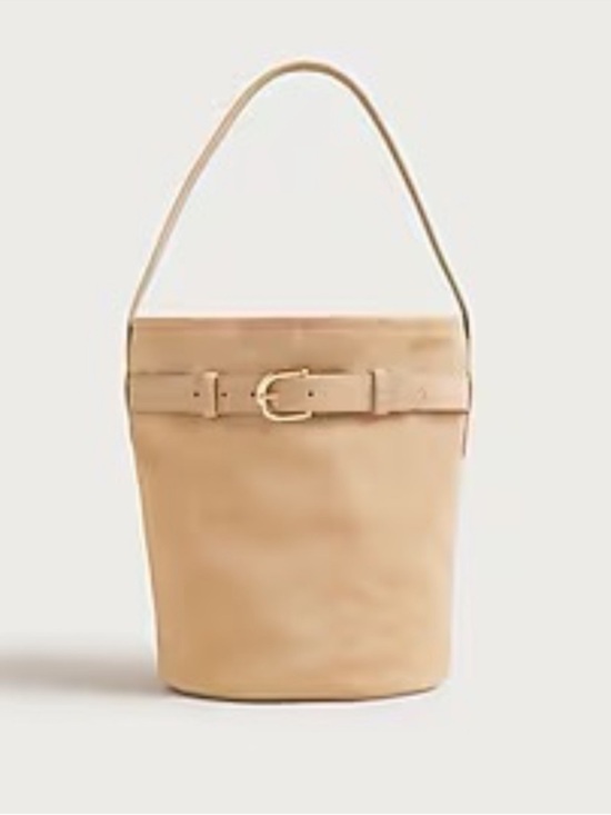 J. Crew Handbags - J.Crew Berkeley Leather Belted Bucket Bag Tote in Buttery Neutral Tan Suede